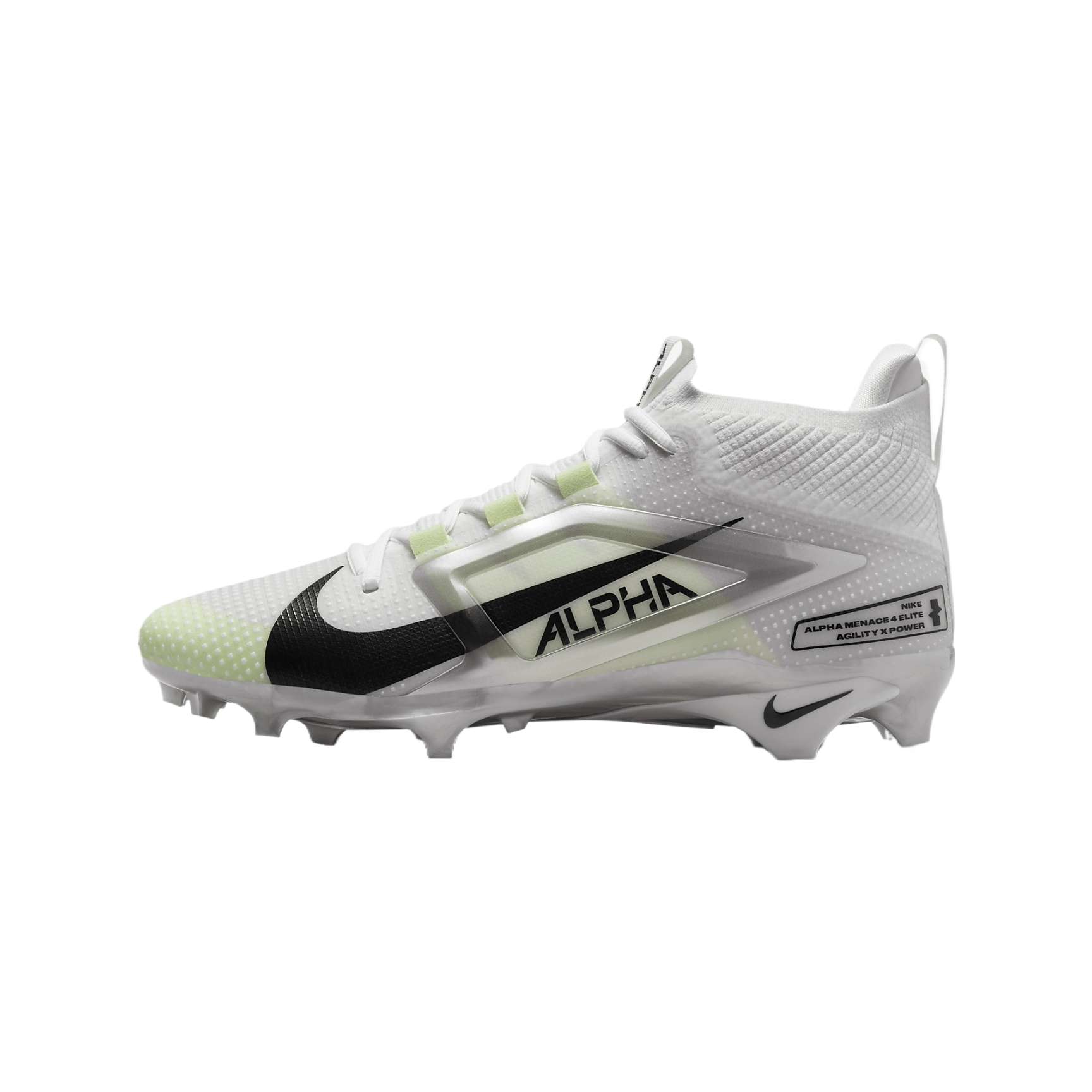 Nike Alpha Menace 4 Elite Football Cleats (WHITE/BLACK-METALLIC SILVER-PHOTON DUST)