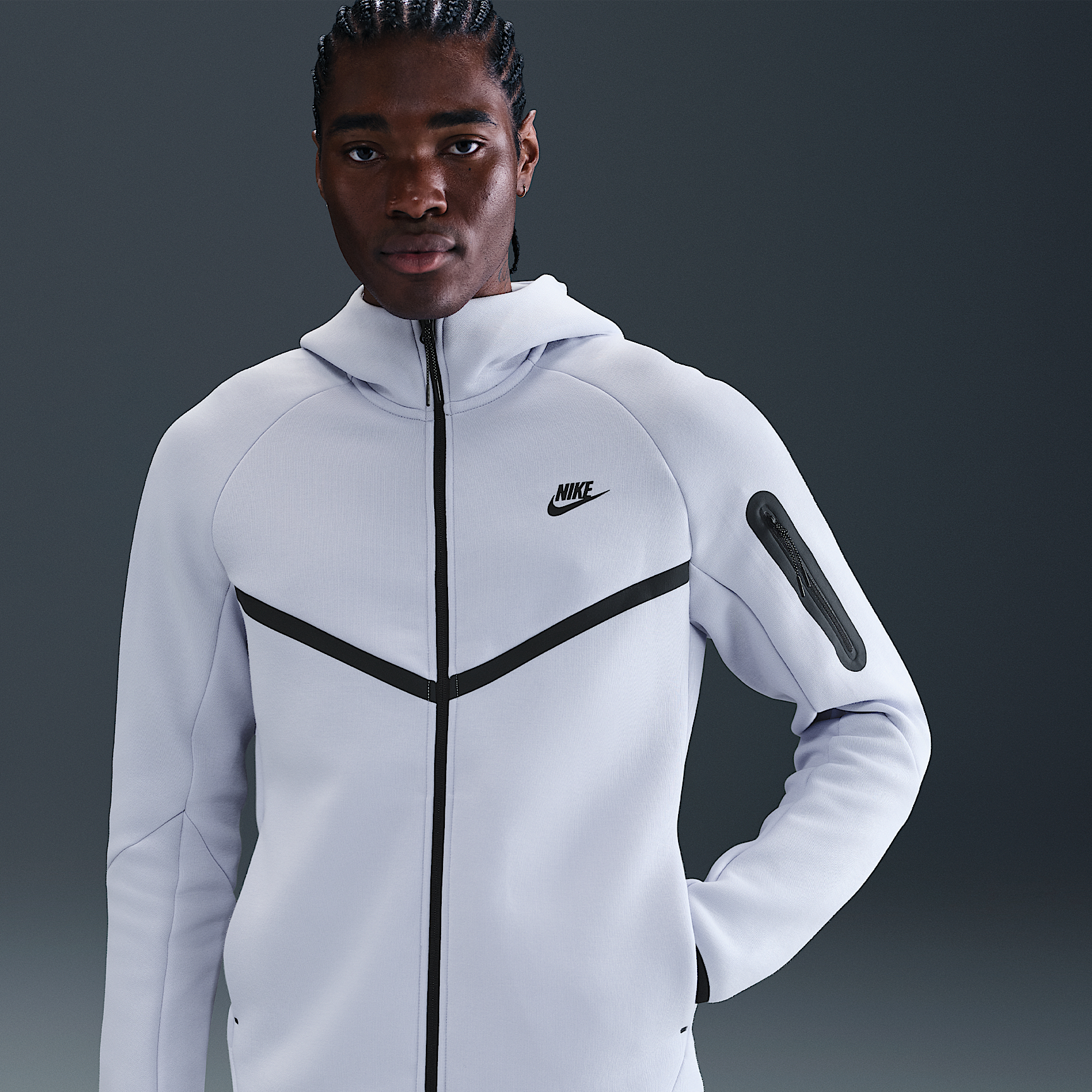 Nike Tech Men's Fleece Windrunner Full-Zip Jacket (Ghost/Black) | eBay